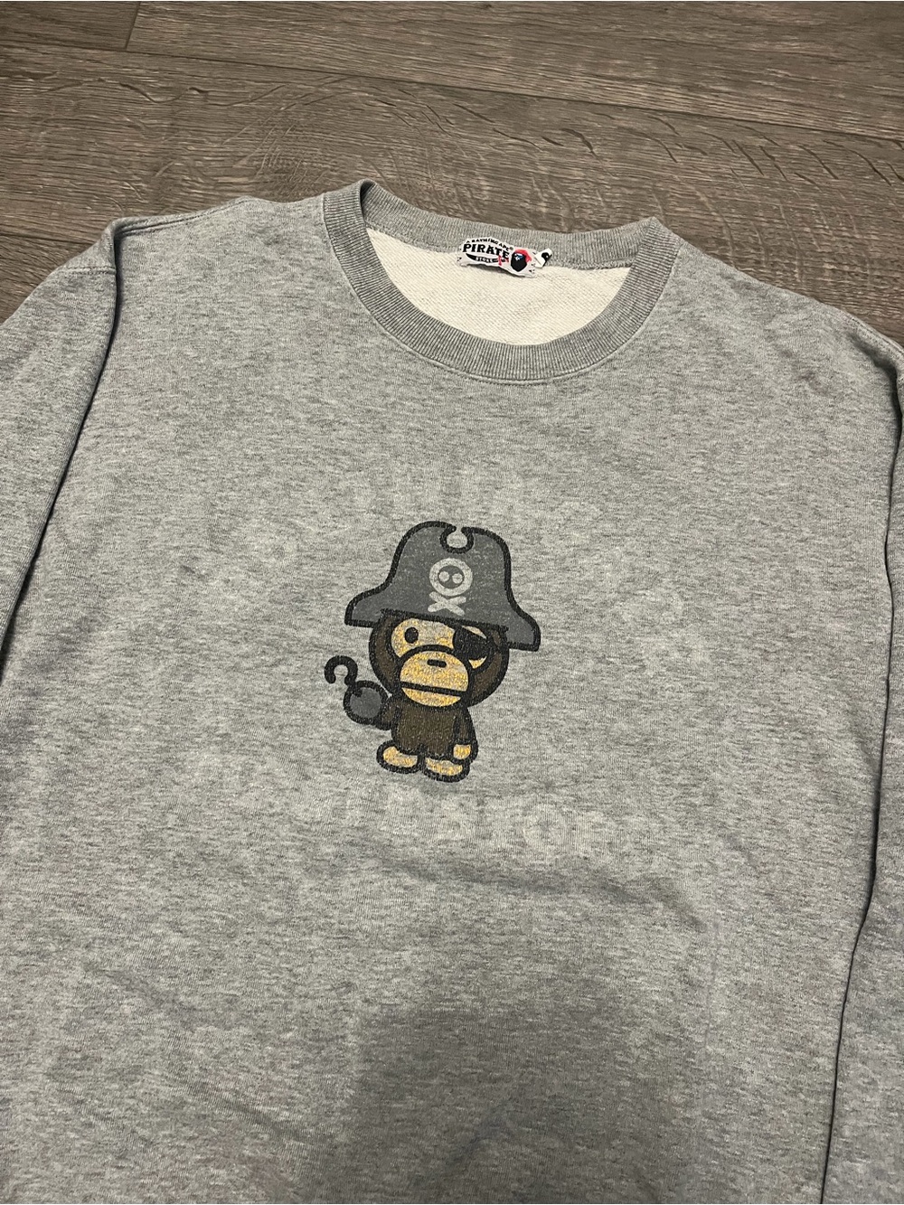 Bape pirate babymilo Grey Pirate Ape Crewneck Sweatshirt - Picture 2 of 5